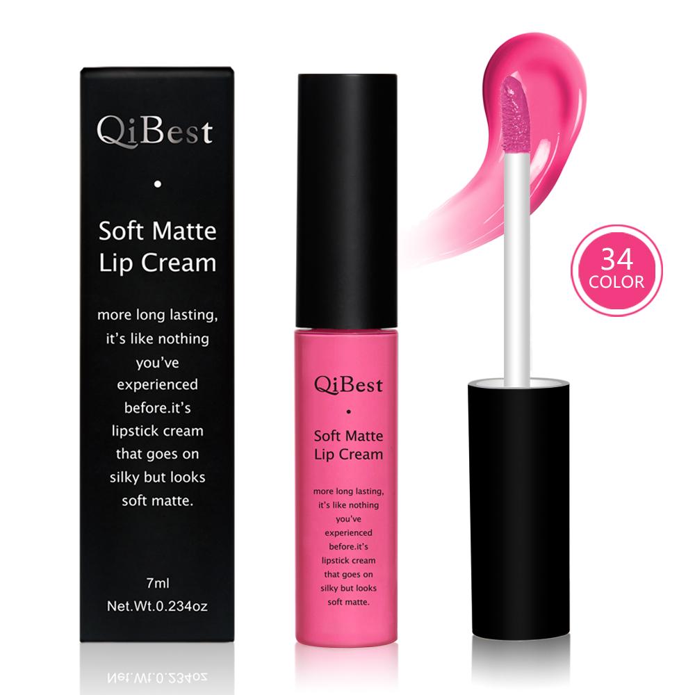 QIBEST Матовый жидкий блеск для губ Помада Водостойкий долговечный бархатный телесный красный блеск для губ Оттенок черного цвета Блеск для губ 7 г