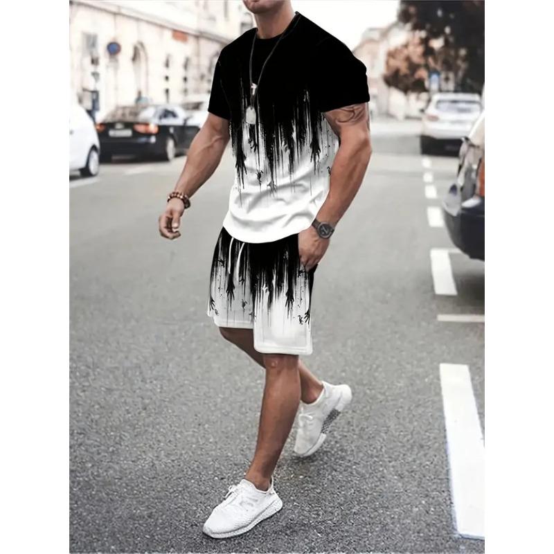 2025 New Fashion Texture 3D Printed Suit Men's Oversized Clothing Short Sleeve Shorts Men's Sportswear Summer Men's Casual Suit