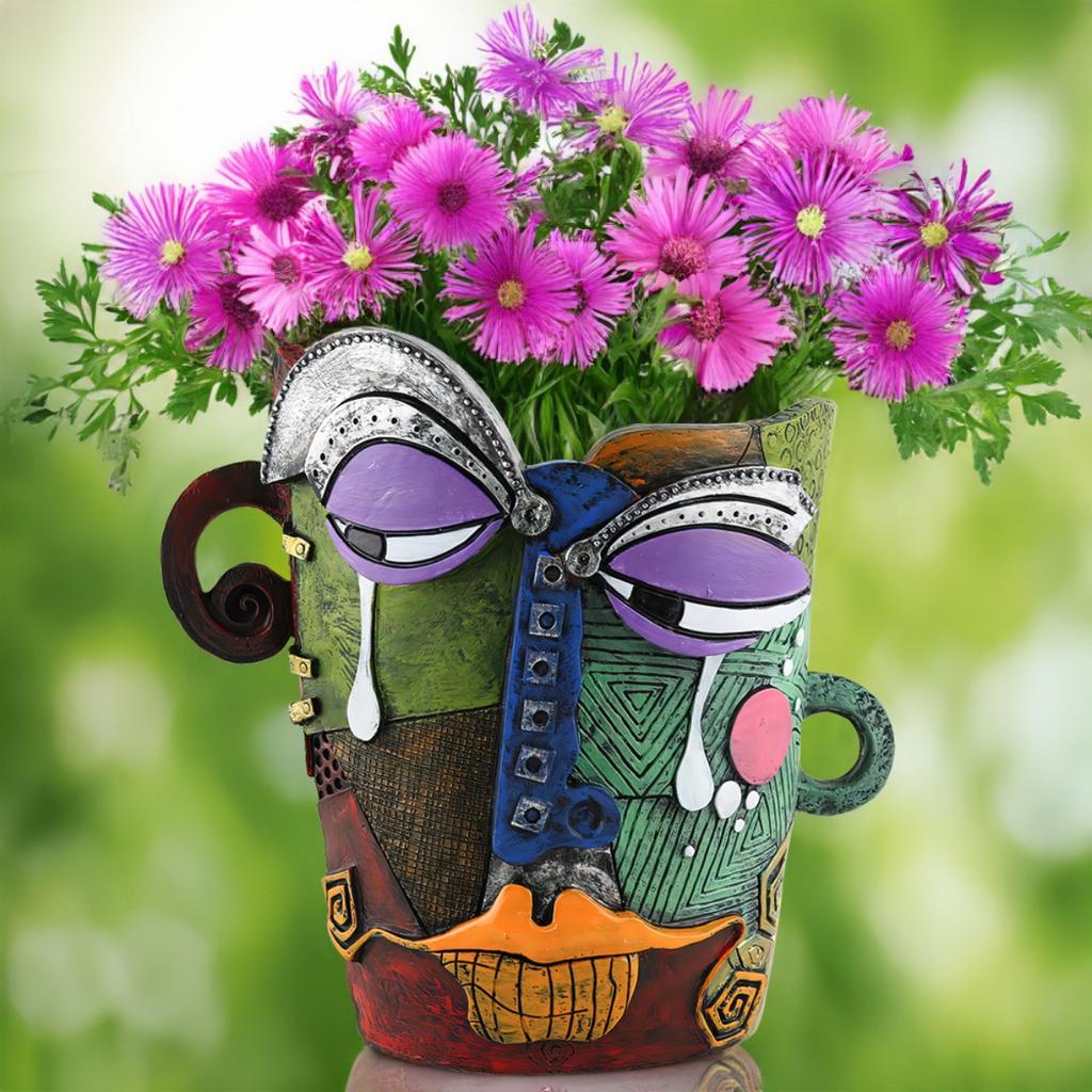 Unique Picasso-Inspired Abstract Face Flower Pot | Head Planter with Drainage Hole | Vibrant Colors & Quirky Art Decor (Tears)