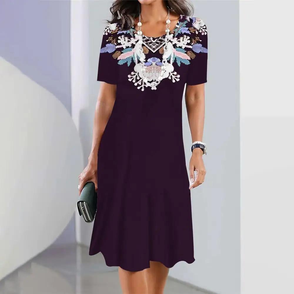 Женские платья с 3d градиентом и геометрическим принтом, платье с измельченным цветком, с короткими рукавами, праздничная одежда, элегантные топы, юбка трапециевидной формы в стиле ретро