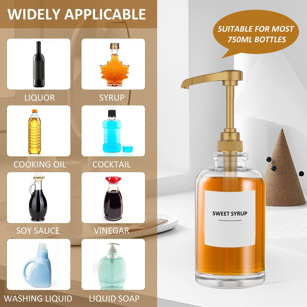 Syrup Pump Dispenser Reusable Coffee Flavoring Pump with Spoon Multi-purpose Syrup Pumps Fits 750ml/25.4oz Bottles for Home Cafe