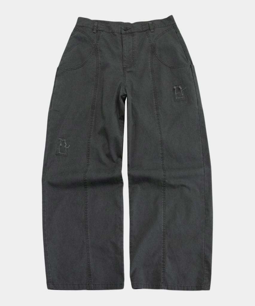 PLACESTUDIOMAN Washed Vintage Front Cut-Point Damaged Wide Cotton Pants _3 Colors
