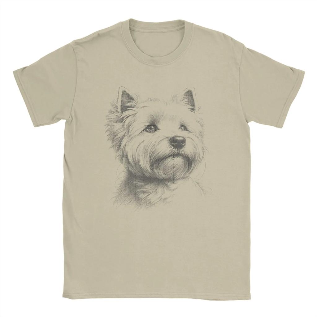 West Highland Terrier Drawing Westie Face T Shirts Unisex Pure Cotton Crewneck Oversize Clothes Short Sleeve Tops