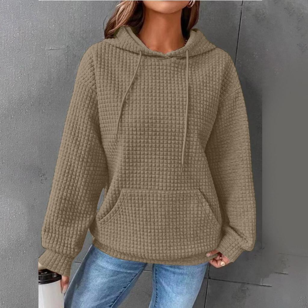 Женские толстовки с длинным рукавом, повседневные однотонные толстовки с капюшоном на шнурке для женщин, пуловер с карманами