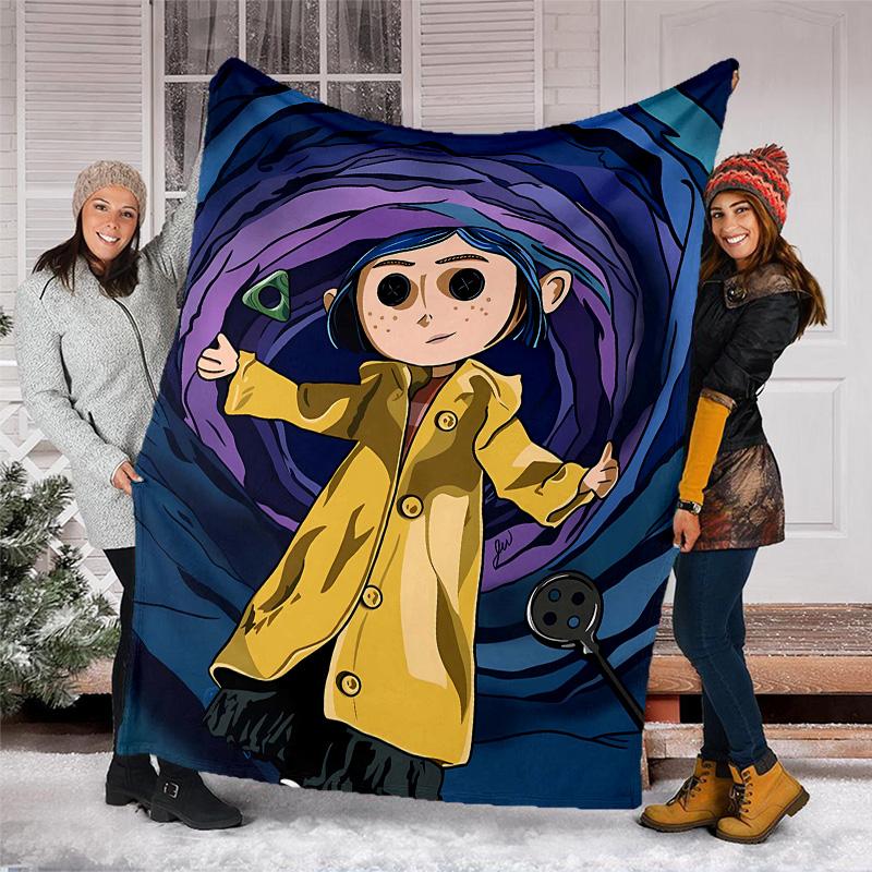 1pc Coraline4 Theme Blanket - Digital Print, Polyester, Cozy for All Seasons, Perfect for Outdoor, and Travel