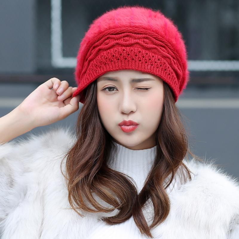 Hat Women's Winter Warm Hat Outdoor Knitted Hat with Thick Velvet Beret Korean Version Hat