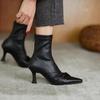 Fashion Temperament High Heel Boots Autumn New Pointed Toe Pleated Anti-Slip Wear-Resistant Rear Zip Booties