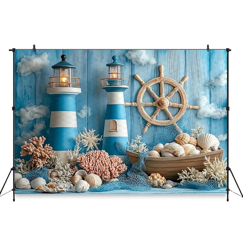 Mocsicka Фотофон День Рождения Дети Baby Shower Портретный Фон Синяя Часовая Башня Парусник Узоры Декор Фотостудия