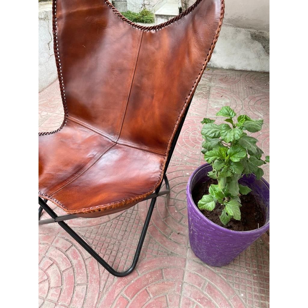 Handmade Leather Butterfly Chair Foldable Lounge Chairs Home & Garden Furniture