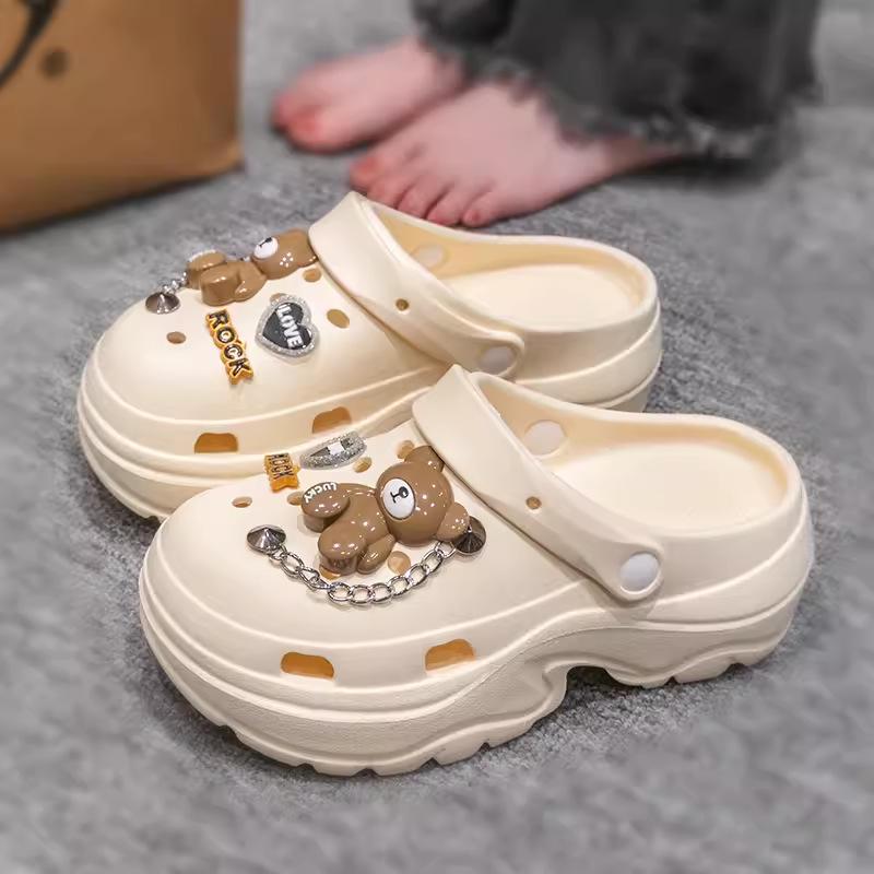 Женские сандалии с дырочками на толстой подошве 2024 года: Нескользящая, устойчивая к запахам обувь из ЭВА для летнего пляжа и активного отдыха