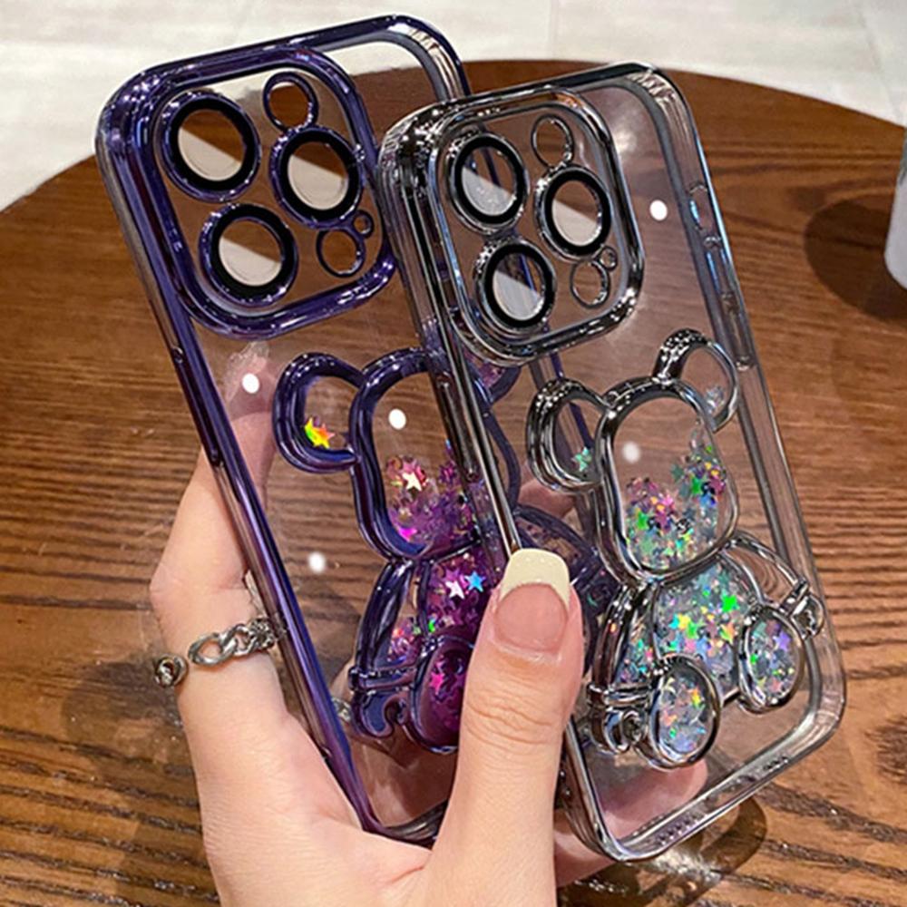 Мультяшный чехол с блестками и зыбучим песком для iPhone 17 16 15 14 Pro Max 13 12 11 X Xr Xs 7 8 Plus Прозрачный с покрытием Защитная пленка для камеры Мягкая накладка