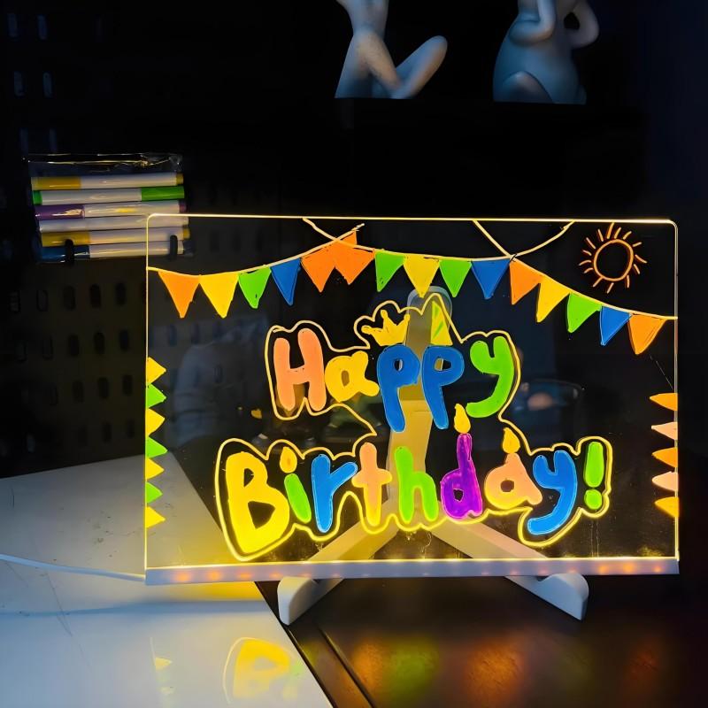 LED Note Board Glowing Acrylic Letter Dry-Erase Board with Bracket Reusable Multifunctional Glow Memo Message Board