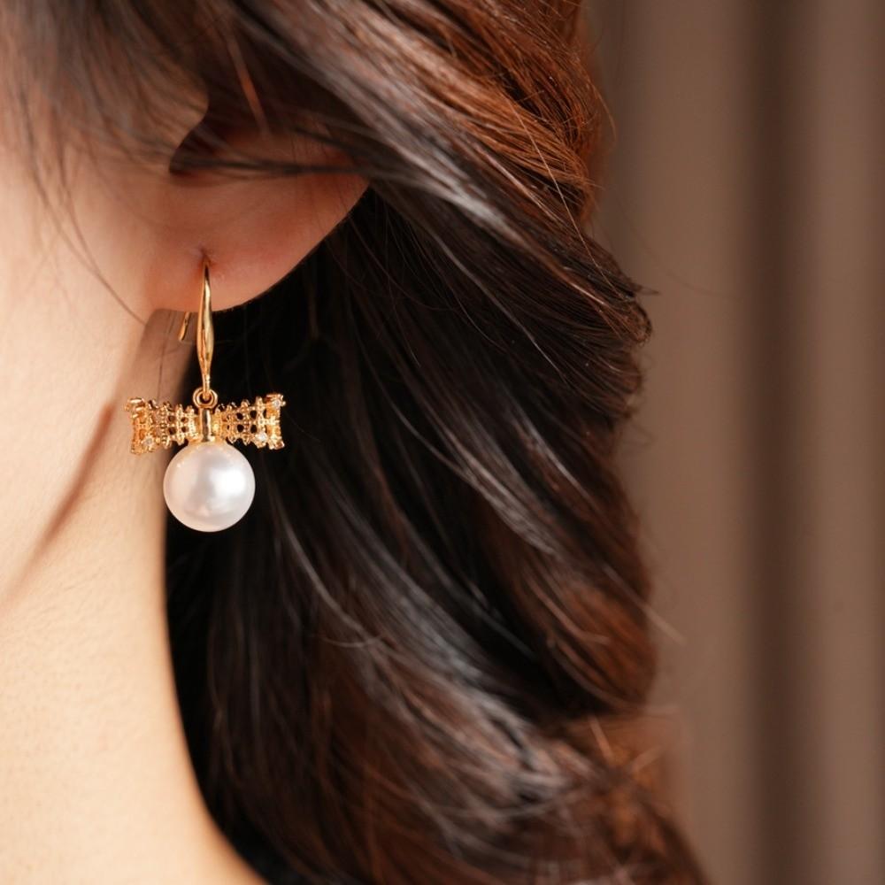 Simulation Freshwater Pearl Bow Pearl Long Earrings Shell Beads Ear Hook Drop Earrings Ear Jewelry