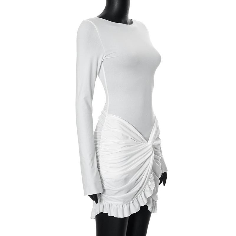 Женское платье-футляр с длинным рукавом, однотонное, с декоративным переплетением, облегающее, с запахом и ягодицами, осенний темперамент