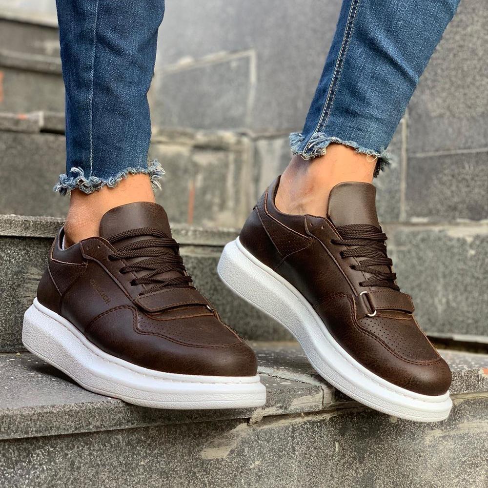 Chekich Мужская обувь. Повседневная обувь. Черный цвет. Искусственная кожа на шнуровке. Весенние и осенние сезоны. Вулканизированная лента на липучке. Белая высокая подошва. CH073.