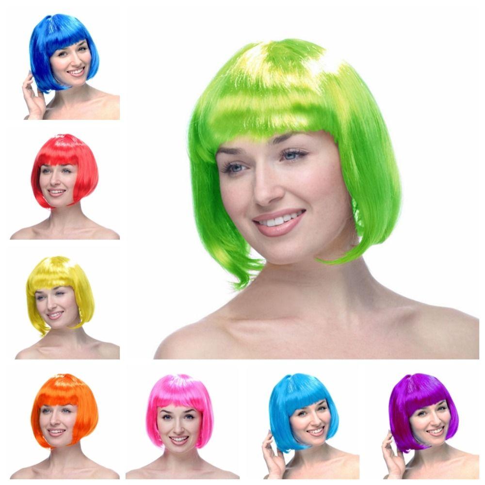 Funny Women Bobo Wig Pink Short Straight Hair Cosplay Party Bob Hair Makeup Party