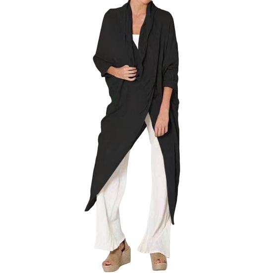 Женские топы, летние рубашки с рукавами, дизайн, нерегулярный спереди, сзади, разрез, V-образный вырез, длинные рубашки, однотонные