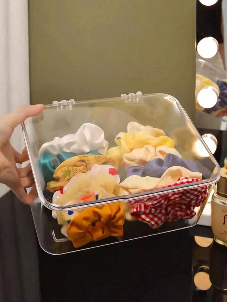 1pc/2pcs Jewelry Storage Box, Flip-Top Transparent Dust-Proof Box Suitable For Hair Clips, Headbands, Elastic Bands Desktop