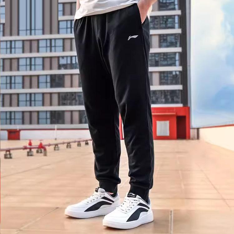 Li Ning Plain Casual Knitted Breathable Sports Брюки мужские низ черный AKLS449-1