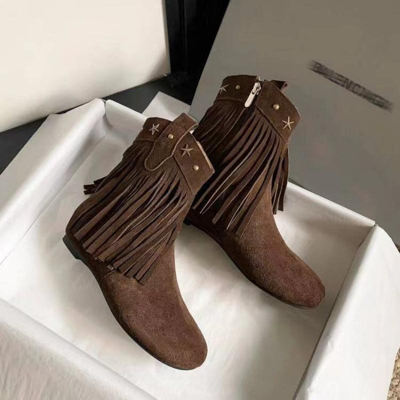 Новые женские модные ботинки с бахромой, удобные, плоские, однотонные, замшевые, на молнии, ботильоны, высокое качество, удобная повседневная обувь