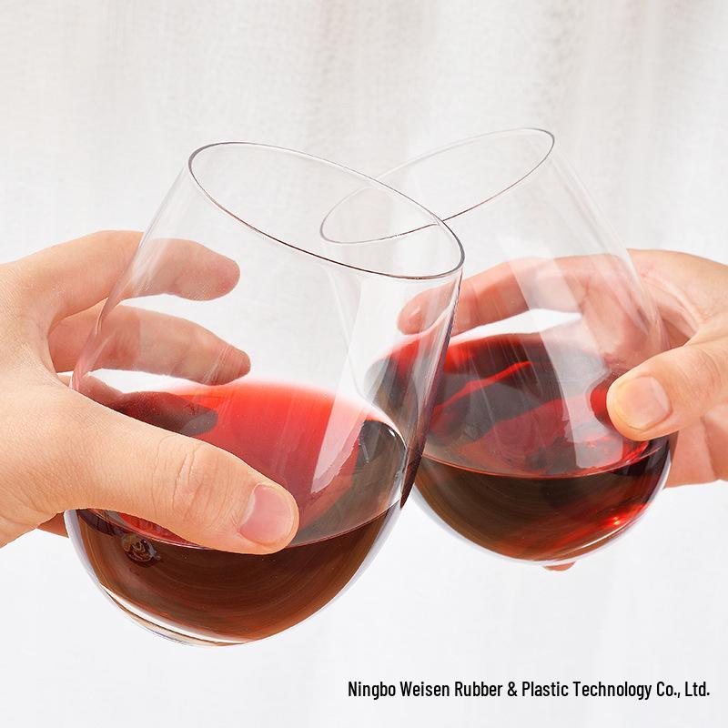 PET Plastic Egg-Shaped Footless Wine Glass, 12oz-16oz, Transparent