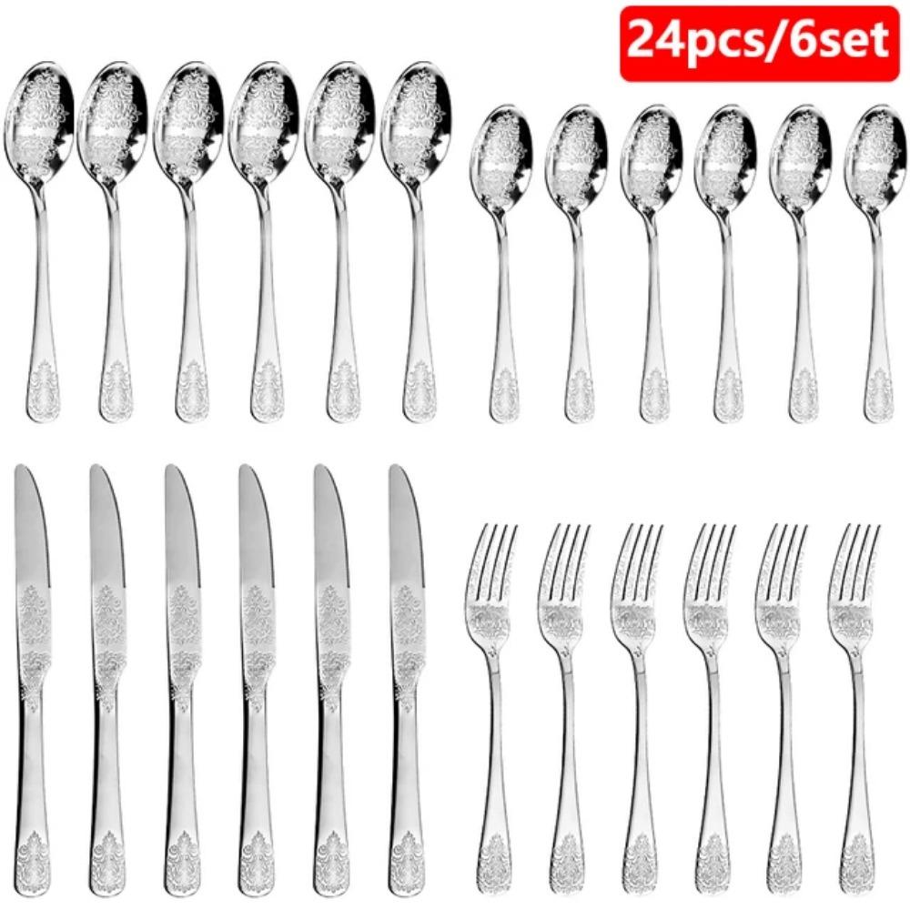 Gold Cutlery Set Vintage Tableware Set Stainless Steel Flatware Knife Fork Spoon Luxury Western Silverware Dinnerware Set