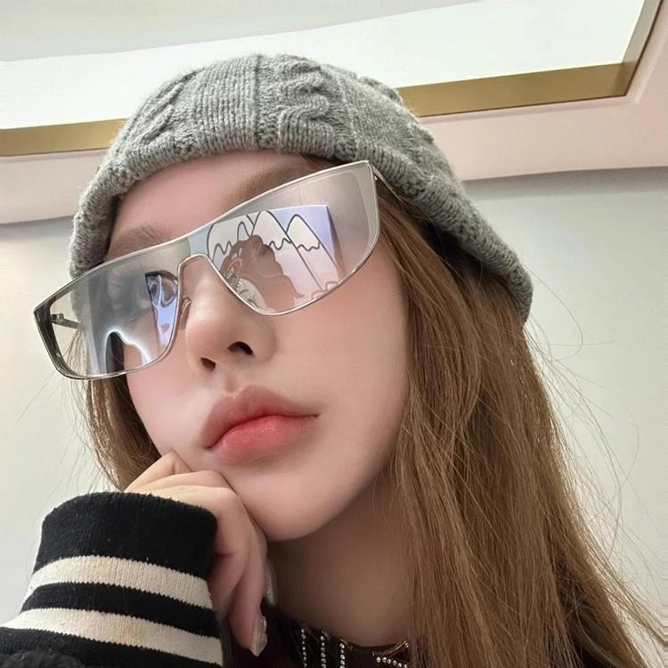 New one-piece y2k water silver sunglasses, women's trendy square and round face, small face, high-end sunglasses