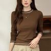 Flower Needle Bright Thread Contrast T-shirt for Women's Long-sleeved Autumn New Slim Fit Slim Base Shirt