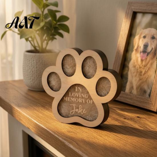 Pet Memorial Keepsake for Dog Hair Box, Cute Paw Shape Wooden Box Fur Dogs And Cats, Loss Sympathy Gift Cat Design