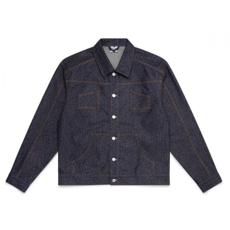 Mens Streetwear Denim Jacket Pants Set Long Sleeve Printed Patchwork Heavy Suit Young Adults