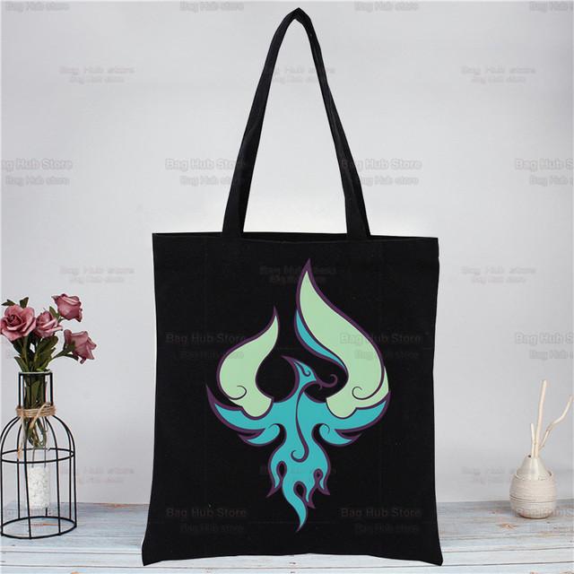 Genshin Impact Xiao аниме-игровые сумки, тканевая холщовая большая сумка, черная сумка для покупок, путешествий, женские эко-многоразовые сумки на плечо для покупок