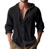 Men's Linen Blend Hooded Button Down Shirt Casual Long Sleeve