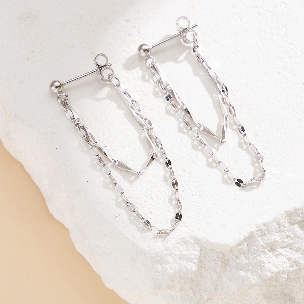 RINNTIN APE151 New Double Chain Tassel Drop Earring 925 Sterling Silver 14k Gold Plated Twisted Link Chain Fine Jewelry Earrings
