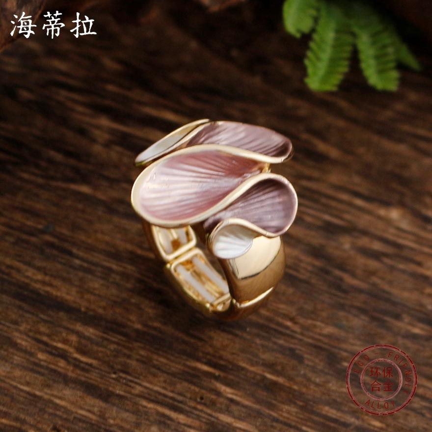 Новое эмалевое геометрическое кольцо с лепестками на резинке, женское модное простое неровное кольцо с цветком