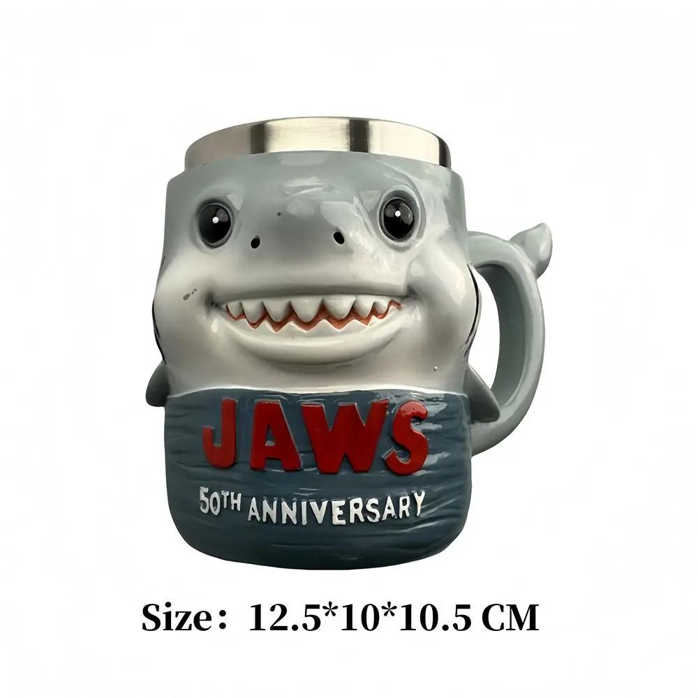 New Stainless Steel Liner Jaws 50th Anniversary Mug Creative Resin Material Ocean Theme Cup Funny 3D Design Shark Coffee Cup