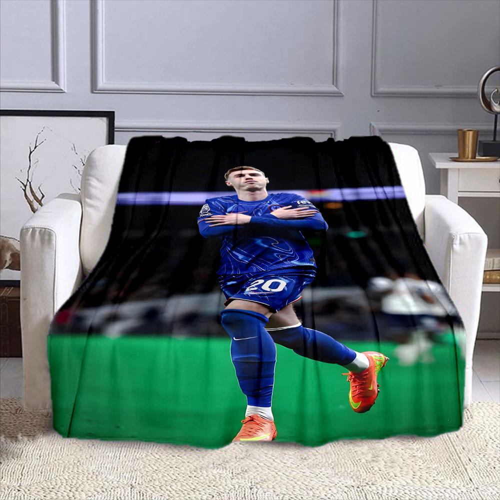 Soccer Player in Blue Jersey Patterned flannel blanket perfect for the bedroom living room, sofa, or a little nap