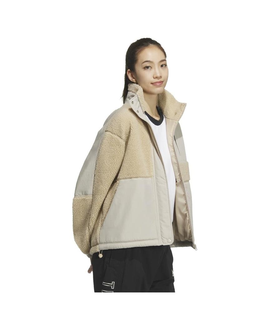 Женская флисовая куртка Adidas KTX54 с утеплителем, цвет Magic Beige, свободного кроя, на молнии (JG8222)