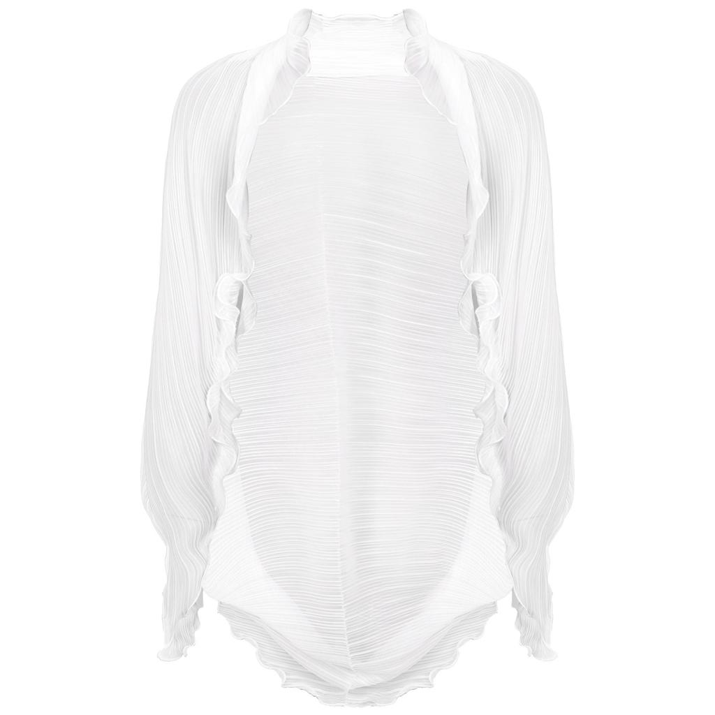 Womens Casual Long Sleeve Sun Protection Tops Open Front Chiffon Wraps Pleated Shawl Cover Ups Beachwear