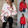 Autumn and Winter Women's Sweater Love Valentine's Day Pullover Long Sleeve Large Peach Heart Clashing Sweater