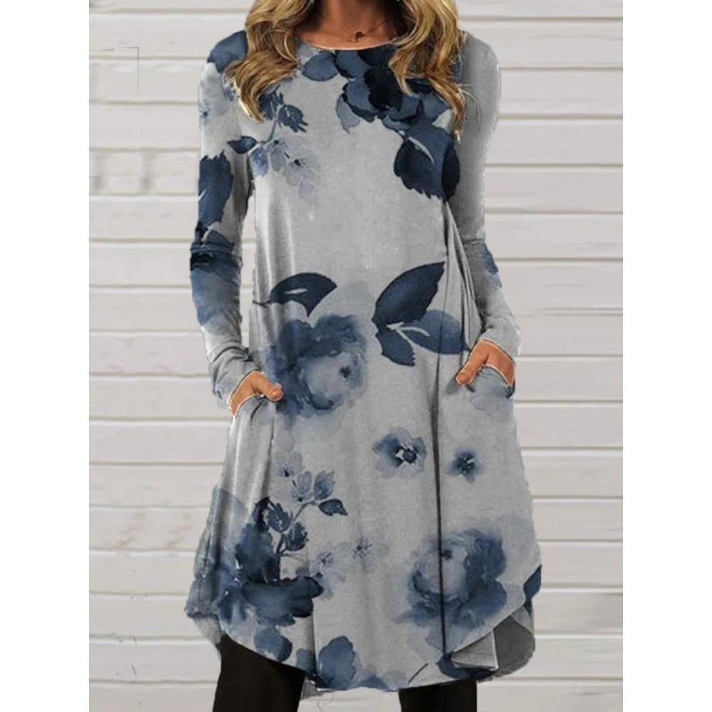 JPNTKY Women's Fashion Autumn Winter Long Sleeve O-Neck Casual Dresses