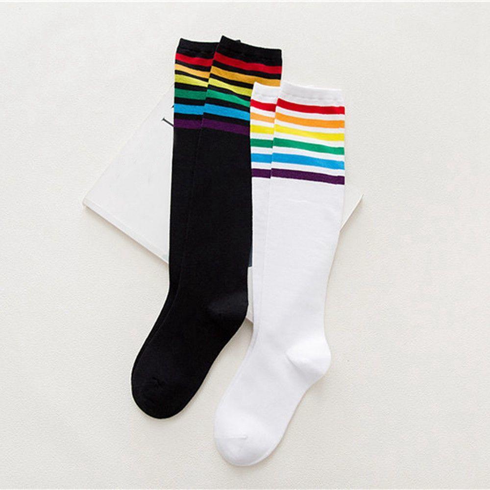 Soft Knee Over Thigh High Football Socks Long Hosiery Stocking Rainbow Stripe