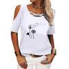 Women Fashion Off Shoulder T-shirt Ladies Casual Round Neck Floral Print Top Summer Short Sleeve Tee Shirt