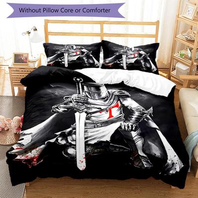 3pcs Knights Templar2 Pattern Bedding Set Duvet Cover Set Includes Duvet Cover &pillowcases, Perfect All Season Bedroom Decoration & Gift