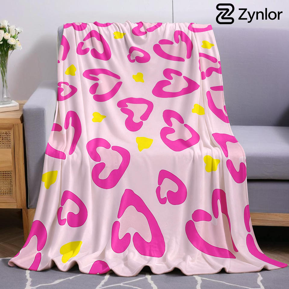 Pink Leopard Heart Cartoon Anime Print Flannel Blanket Soft Warm Throw for Kids Bedroom Sofa Bed Christmas Office Car