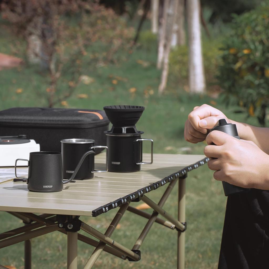 Vandroop Кемпинг Кофе Складной Ручной Кофемолка Дорожный Кофе Фильтр Нержавеющая Сумка Для Хранения Удобный Для Ношения Набор, Открытый, Маленький, Ручной, Мельница,