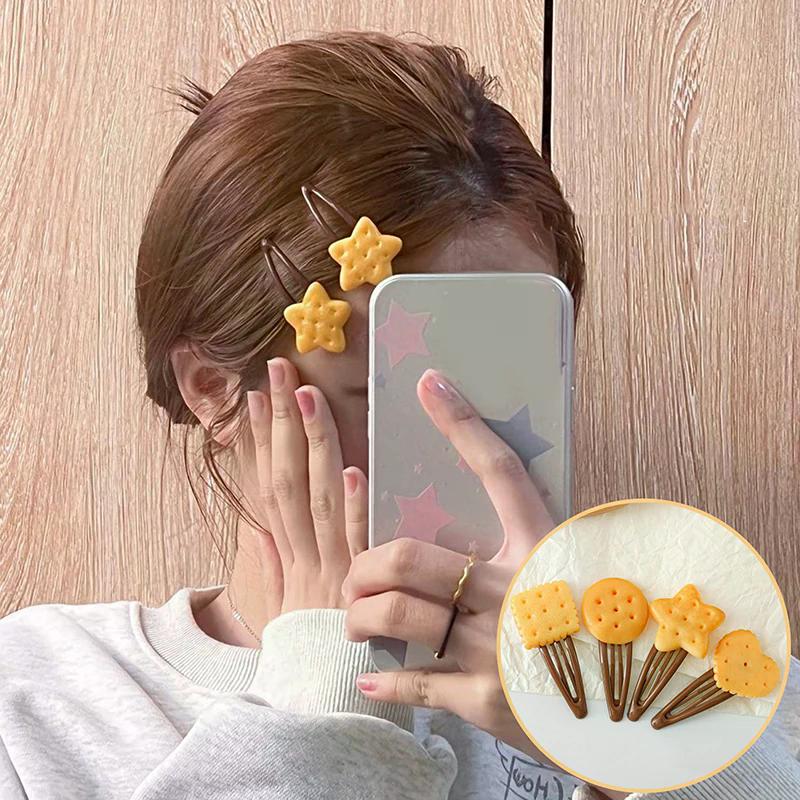 1/4Pcs Girls Cute Biscuit Hairpin Simple Cookie Shape Side Top Hair Clip Headdress Hair Ornament Hair Accessories