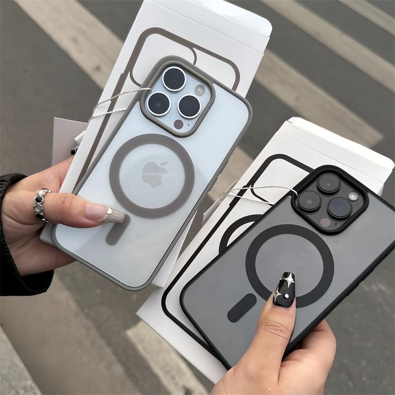 Титаново-серый магнитный прозрачный чехол для iPhone 15 14 13 12 11 Pro Max Plus Magsafe автомобильный противоскользящий чехол для беспроводной зарядки