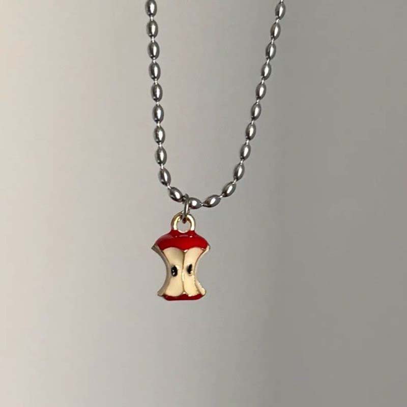 Creative Cute Apple Kernel Fruit Pendant Necklace for Women Fashion Silver Color Metal Rice Beaded Clavicle Chain Jewelry Gifts