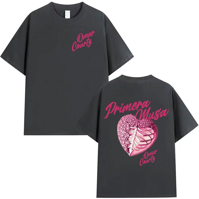 Rapper Omar Courtz Primera Musa 2025 Heart Graphic Tshirt Mens Clothing Hip Hop T Shirt Summer Top Oversized Tshirts Streetwear