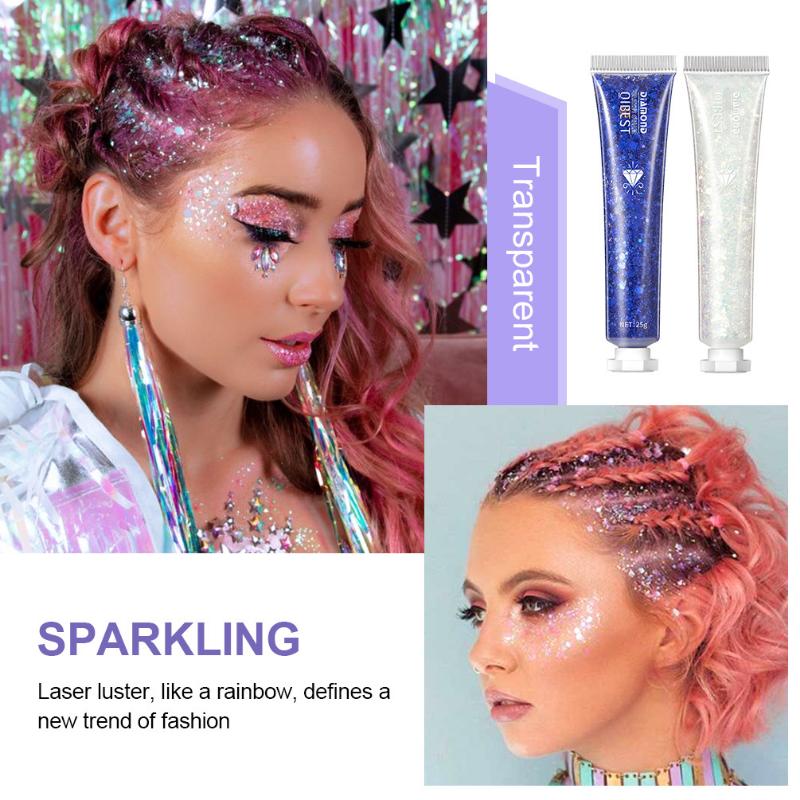 QIBEST Burst Glitter Eyeshadow Glitter Cream Face Body Polarized Glitter Cream Highlighter Dazzling Brightening Eyeshadow